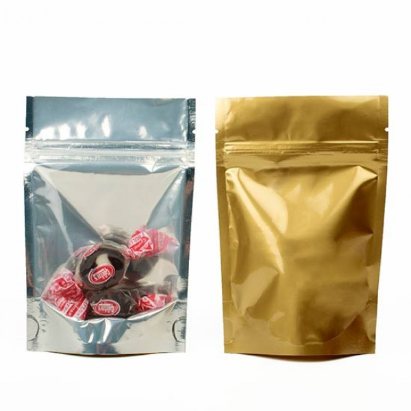 Standbodenbeutel Transparent/Gold 23x12x34,5cm | 907 Gramm (100 Stück) [ZBGG6]