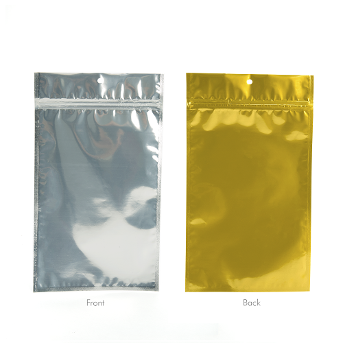 Gold Backed Metallized Hanging Zipper Barrier Bags 7.6 x 11.4 cm (100 Pieces) [HZBB3CG]