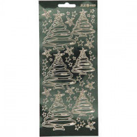 Sticker, Blatt 10x23 cm, transparent grøn, Gold, Weihnachtsbäume, 1Bl. [HOB-170206]