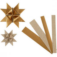 Papierstreifen für Fröbelsterne, B 15+25 mm, D: 6,5+11,5 cm, Kupfer, Glitter und Lack, 40Streifen, L 44+78 cm [HOB-20777]