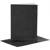 Karten und Kuverts, Kartengröße 10,5x15 cm, Umschlaggröße 11,5x16,5 cm, Schwarz, Glitter, 4Sets [HOB-23027]