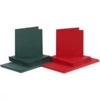 Karten und Kuverts, Kartengröße 15x15 cm, Umschlaggröße 16x16 cm, Grün, Rot, 50Sets [HOB-23116]