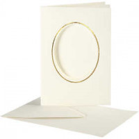 Passepartout-Karte, Kartengröße 10,5x15 cm, Lochgröße 6,5x8,8 cm, Off-white, Ovaler Ausschnitt mit Goldkante, 10Sets [HOB-23724]