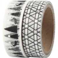 Washi Tape, B 15 mm, , Hirsche und grapisches Muster - Glanzfolie, 2x4m [HOB-24771]