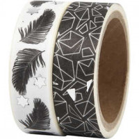Washi Tape, B 15 mm, , Federn und graphisches Muster - Glanzfolie, 2x4m [HOB-24772]