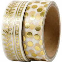 Washi Tape, B 15 mm, Gold, Harke & Punkte - Folie, 2x4m [HOB-24796]