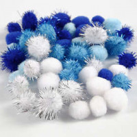 Pompons, D: 15+20 mm, Hellblau, Dunkelblau, Weiß, 48sort. [HOB-51883]