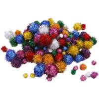 Glitzer-Pompons, D: 15-40 mm, ca. 75 Stck, Glitzerfarben, Glitter, 62g [HOB-518920]