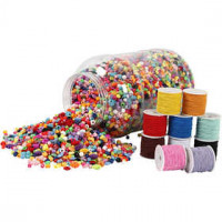 Kunststoffperlen im Eimer und elastisches Schmuckband, 1Set [HOB-99658]