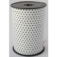 Kräuselband Punkte Paperlene Weiß / Schwarz 10mm x 225 meter (1 Rolle) [HV-DOP10WB]