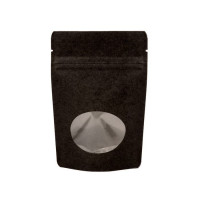 Standbodenbeutel Kraft Schwarz 13x8x20,5cm | 113 Gramm mit ovalem Fenster (100 Stück) [ZBGO3BK]