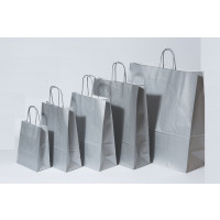 Papiertragetaschen Silber 18+8x22cm Kraft 90 Gramm (50 Stück) [PAM1822SI]