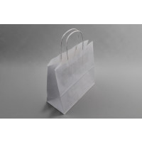 Papiertragetaschen Weiß 14x8x21cm Kraft 90 g/gm mit gedrehte Griffe (50 Stück) [PAMW1421]