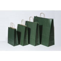 Papiertragetaschen Dunkelgrün 26+12x35cm Kraft 90 Gramm (50 Stück) [PAM2635DKGR]
