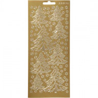 Sticker, Blatt 10x23 cm, Gold, Weihnachtsbäume, 1Bl. [HOB-170032]