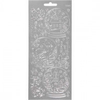 Sticker, Blatt 10x23 cm, Silber, Schneekugeln, 1Bl. [HOB-170257]