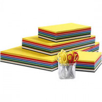 Farbiger Bastelkarton und Kinderscheren,  A3+A4+A5+A6 ,  180 g, 1Set [HOB-21401]