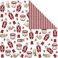 Design-Papier, Blatt 30,5x30,5 cm,  180 g, Weiß, Gold, Rot, Nussknacker, 3Bl. [HOB-22511]