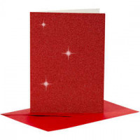 Karten und Kuverts, Kartengröße 10,5x15 cm, Umschlaggröße 11,5x16,5 cm, Rot, Glitter, 4Sets [HOB-23025]