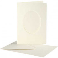 Passepartout-Karte, Kartengröße 10,5x15 cm, Lochgröße 6,5x8,8 cm, Off-white, Oval, 10Sets, Umschlaggröße 11,5x16,5 cm [HOB-23722]