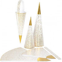 Spitztüten, H 18+28 cm,  120 g, Weiß, Gold, 3Stck. [HOB-24366]