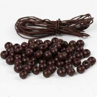 Holzperlen und Baumwollschnur, D: 8 mm, Stärke: 3 mm, Braun, 1Set [HOB-25239]