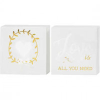 Leinwand - bedruckt mitt Goldmotiven, B 10,16 cm, H 10,16 cm, Liebe, 2Stck., Tiefe 2,54 cm [HOB-25778]