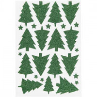 Glitzer-Sticker, Blatt 12x18,5 cm, Grün, Weihnachtsbäume, 1Bl. [HOB-27002]