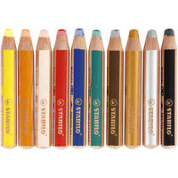 Woody 3-in-1 Buntstifte, Mine: 10 mm, L 11 cm, Sortierte Farben, 10Stck., Stärke: 16 mm [HOB-38190]