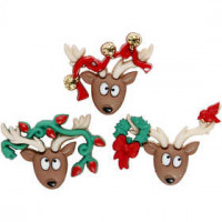 Figuren-Knöpfe, B 28-34 mm, H 23-25 mm, Oh Deer!, 3Stck. [HOB-40341]