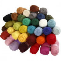 Kardierte Wolle - Sortiment, Sortierte Farben, 35x100g [HOB-45198]
