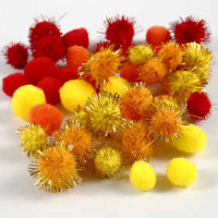 Pompons, D: 15+20 mm, Gelb, Orange, Rot, 48sort. [HOB-51882]