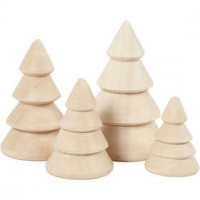 Weihnachtsbäume aus Holz, H 3,3+4,3+5,3+6,3 cm, D: 2,3+3+3,2+4 cm, Kaiserbaum, 4Stck. [HOB-56239]