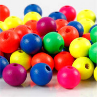 Holzperlen-Mix in Neonfarben, D: 10 mm, Lochgröße 2,5 mm, Neonmix, 18g, ca. 60 sort. [HOB-566951]
