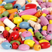 Holzperlen, Größe 5-17 mm, Lochgröße 1-4 mm, Sortierte Farben, China berry, 1000g, ca. 2300 Stck [HOB-56699]