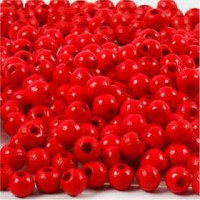 Holzperlen, D: 5 mm, Lochgröße 1,5 mm, Rot, 6g, ca. 150 Stck [HOB-570394]