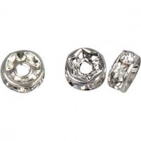 Strasssteinrondelle, D: 6 mm, Lochgröße 1,2 mm, Versilbert, 50Stck. [HOB-601651]