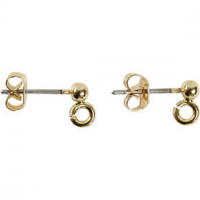 Ohrstecker, L 15 mm, Lochgröße 0,8 mm, Vergoldet, 6Stck., D: 3,8 mm [HOB-60581]