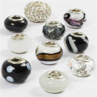 Glasperlen Harmonie, D: 13-15 mm, Lochgröße 4,5-5 mm, Harmonie in Schwarz-Weiß, 10sort. [HOB-68770]