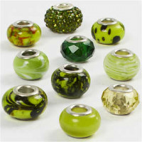 Glasperlen Harmonie, D: 13-15 mm, Lochgröße 4,5-5 mm, Grüntöne, 10sort. [HOB-68771]