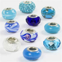 Glasperlen Harmonie, D: 13-15 mm, Lochgröße 4,5-5 mm, Blautöne, 10sort. [HOB-68772]