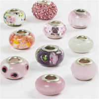Glasperlen Harmonie, D: 13-15 mm, Lochgröße 4,5-5 mm, Rosétöne, 10sort. [HOB-68774]