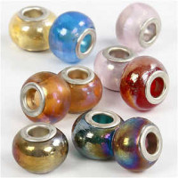 Glasperlen, D: 13-15 mm, Lochgröße 4,5-5 mm, transparente Farben, 10sort. [HOB-68775]