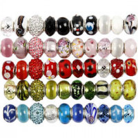 Glasperlen, D: 13-15 mm, Lochgröße 4,5-5 mm, Sortierte Farben, 50sort. [HOB-68776]