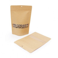 Standbodenbeutel Kraft 15x9x23cm mit Fenster und Rundes Aufhängeloch (100 Stück) [ZBGW7KH]