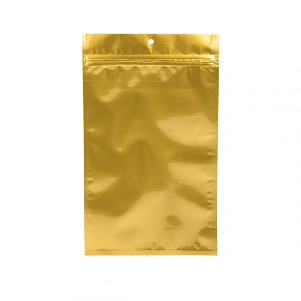 Gold Metallized Hanging Zipper Barrier Bags 15.4 x 23.5 cm (100 Pieces) [HZBB7MG]