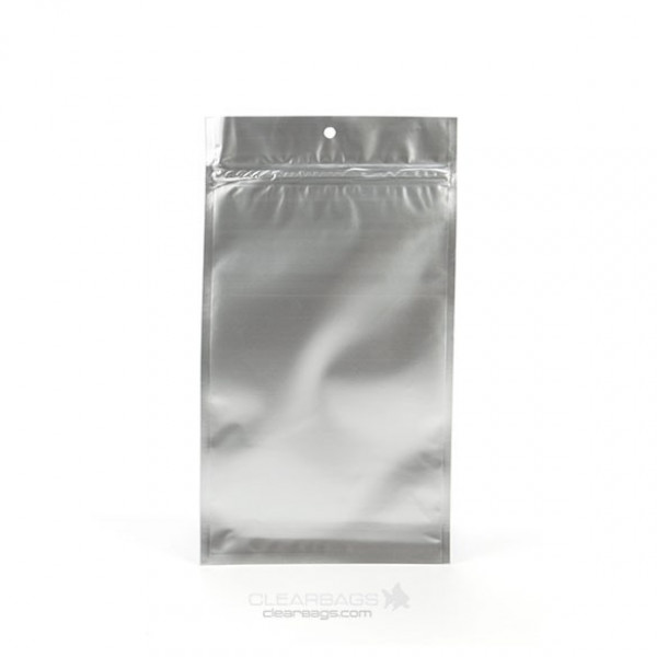 Silver Metallized Hanging Zipper Barrier Bags 9.2 x 12.7 cm (100 Pieces) [HZBB4MS]